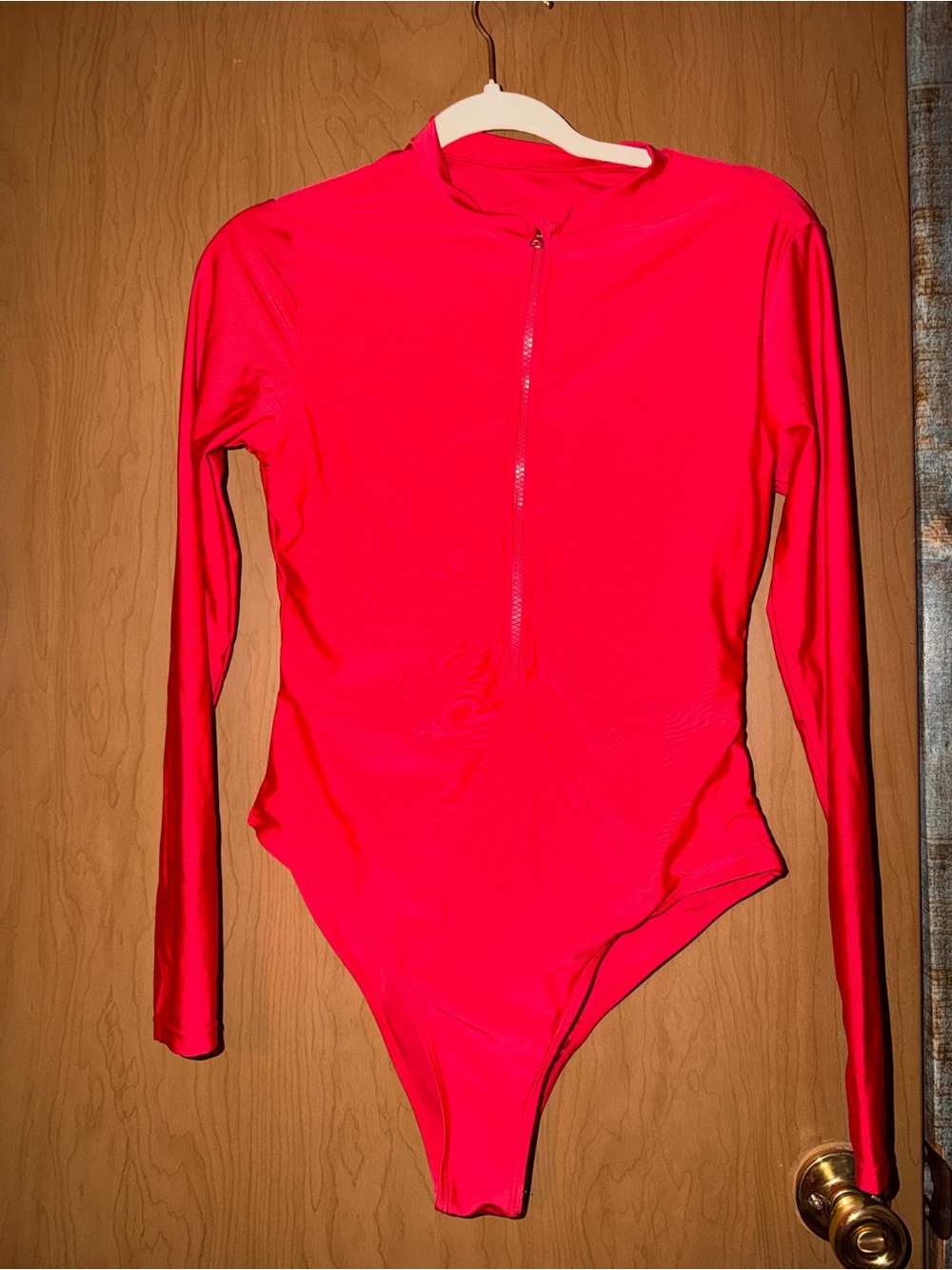 SHEIN Red Long-Sleeve Zip Front One-Piece